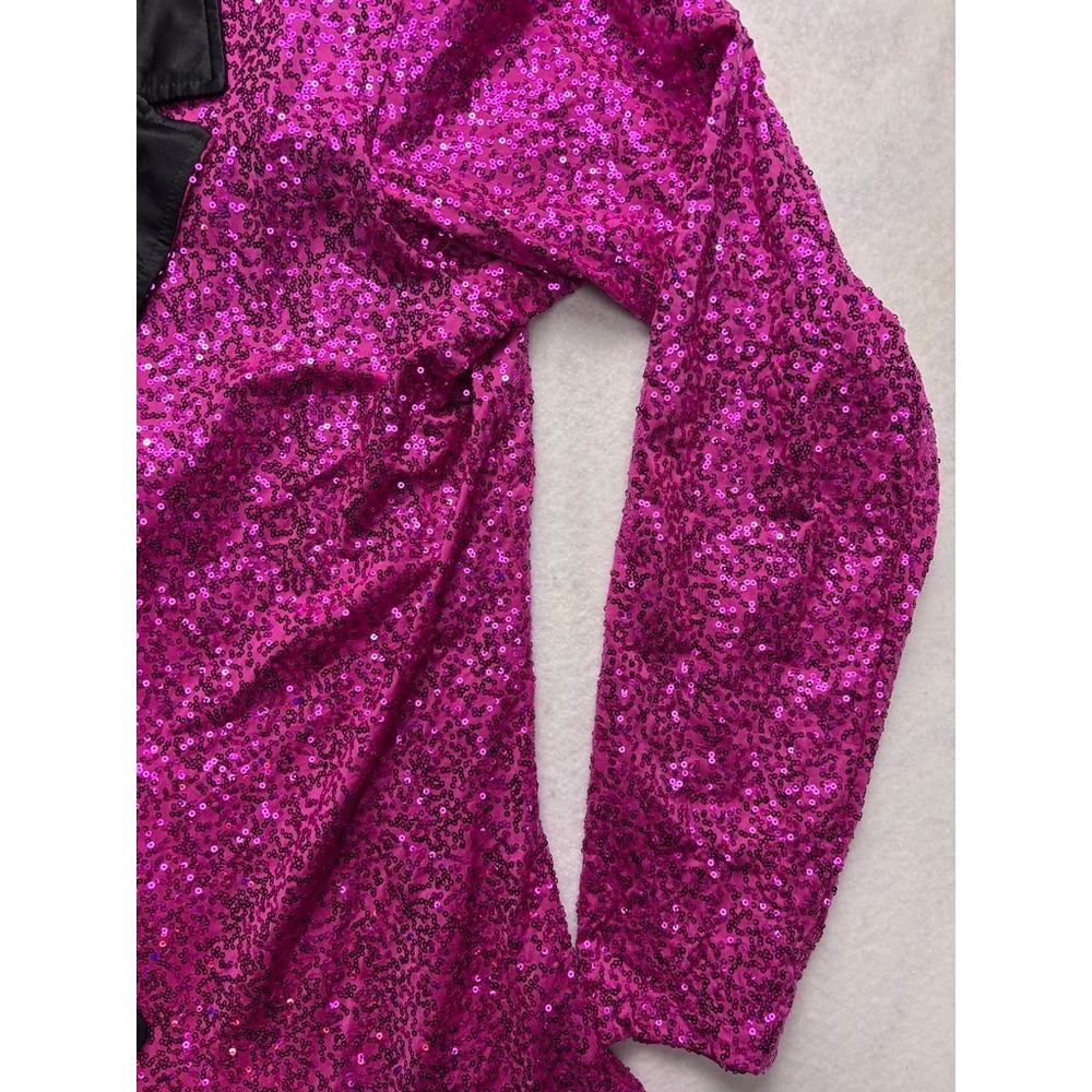 Dance Sophisticates Mens Hot Pink Sequin Blazer Jacket Satin‎ Lapel USA Made 38 - Picture 5 of 12